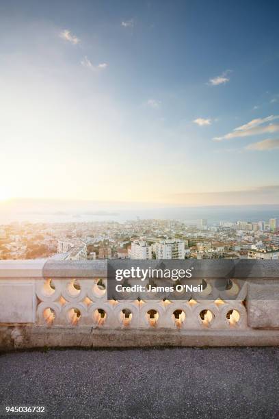 Balcony overlooking Marseille at dusk, France