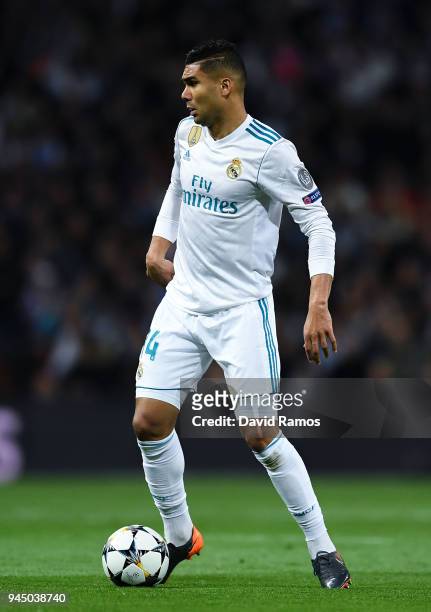 Carlos Enrique Casimiro of Real Madrid CF runs with the ball during the UEFA Champions League Quarter Final scond leg match between Real Madrid and...