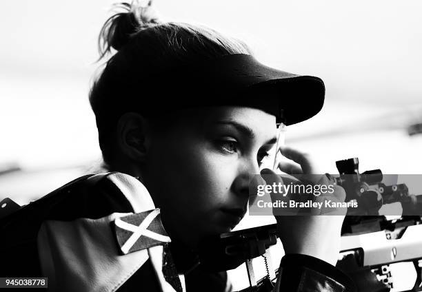 Seonaid McIntosh of Scotland prepares to take a shot in the Women's 50m Rifle Prone event during Shooting on day eight of the Gold Coast 2018...