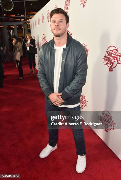 Jimmy Tatro attends the premiere of Fox Searchlight's "Super Troopers 2" at ArcLight Hollywood on April 11, 2018 in Hollywood, California.