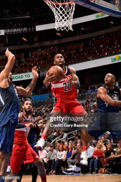 Jodie Meeks of the Washington Wizards goes to the basket against the Orlando Magic on April 11 2018 at Amway Center in Orlando, Florida. NOTE TO...