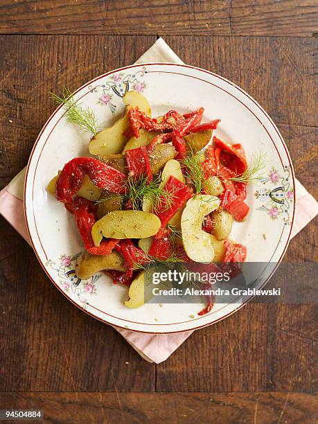 fingerling potato salad with sweet chile - fingerling potato stock pictures, royalty-free photos & images