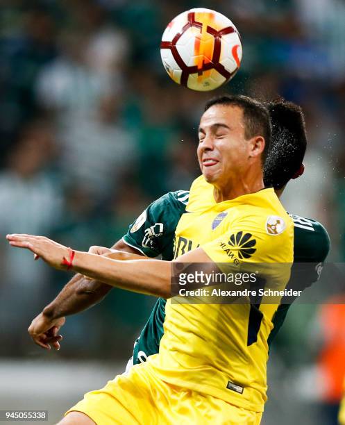 Leonardo Jara of Boca Juniors of Argentina in action during the match against Palmeiras of Brazil for the Copa CONMEBOL Libertadores 2018 at Allianz...