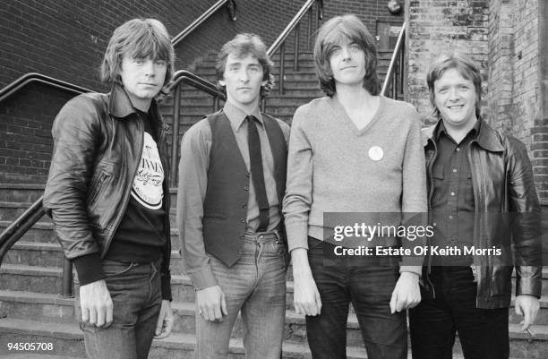 British pop group Rockpile, London, 1978. Left to right: singer and guitarist Dave Edmunds, singer and guitarist Terry Williams, bassist and singer...