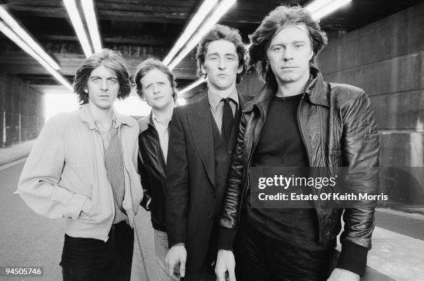 British pop group Rockpile, London, 1978. Left to right: bassist and singer Nick Lowe, drummer Billy Bremner, singer and guitarist Terry Williams and...