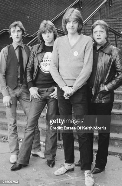 British pop group Rockpile, London, 1978. Left to right: singer and guitarist Terry Williams, singer and guitarist Dave Edmunds, bassist and singer...