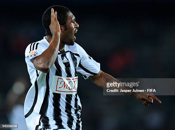 Ngandu Kasongo of TP Mazembe celebrates scoring his side's 1:1 equalising goal during the FIFA Club World Cup 5th place match between TP Mazembe and...