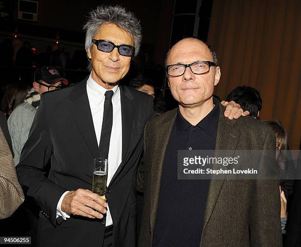 Tommy Tune and screenwriter Michael Tolkin attend the after party of the New York premiere of "NINE" at the M2 Ultra Lounge on December 15, 2009 in...