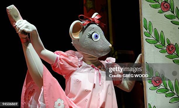 Emma Findlay prepares for her role as Angelina Ballerina, prior to a performance with the English National Ballet in Sydney on December 10, 2009....