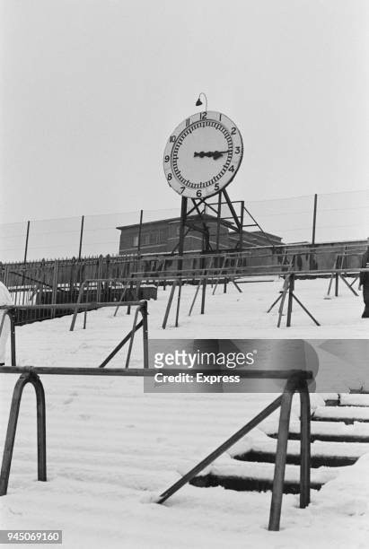 Clock End, Arsenal Stadium under the snow, London, UK, 15th January 1968.