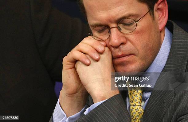 German Defense Minister Karl-Theodor zu Guttenberg attends debates at the Bundestag over the German-ordered bombing of Taliban-hijacked gasoline...