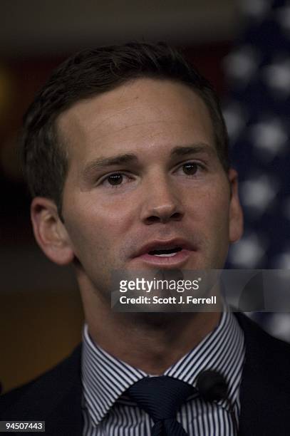 Rep. Aaron Schock, R-Ill., during a news conference on the Obama administration's decision to bring detainees from Guantanamo Bay to a facility in...