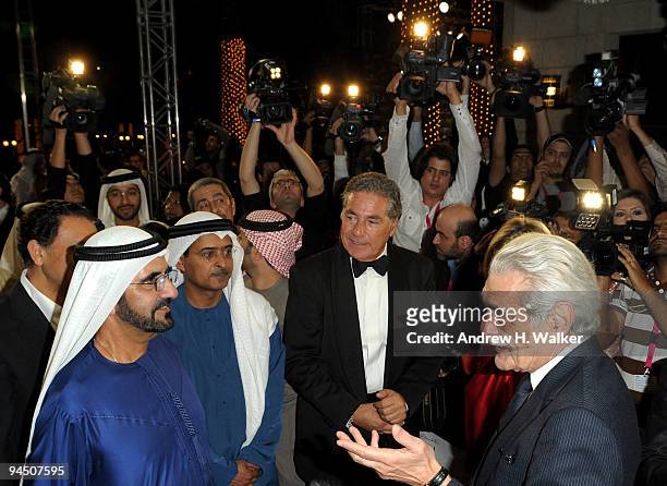 Sheikh Mohammed bin Rashed Al Maktoum meets actor Omar Sharif at the Closing Night of the 6th Annual Dubai International Film Festival held at the...
