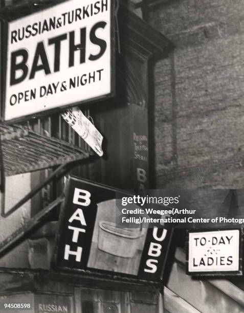 "Russian & Turkish Baths, Open Day & Night" and "Bath Tubs" and "To-Day for Ladies", New York, 1944.