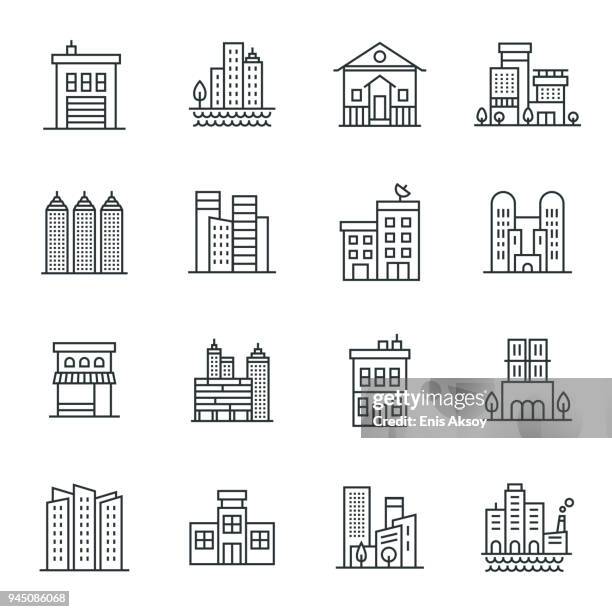gebäude-icon-set - skyscraper stock-grafiken, -clipart, -cartoons und -symbole