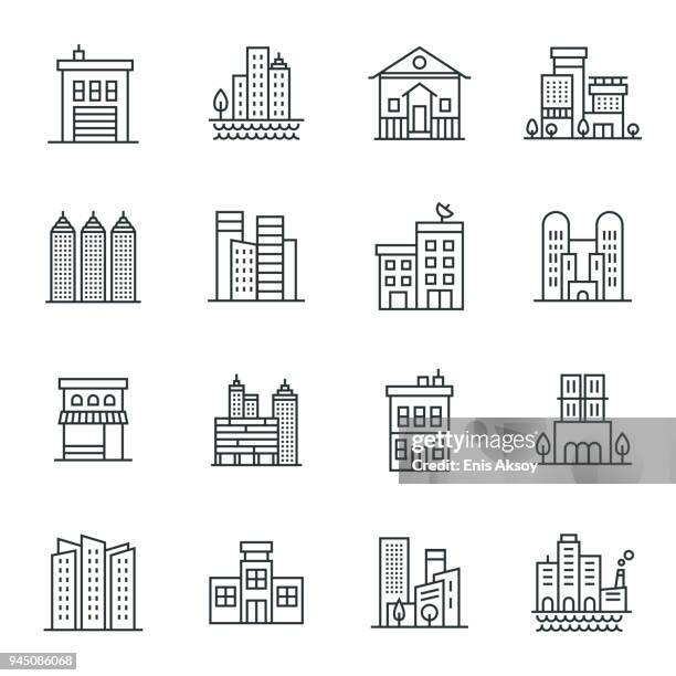 buildings icon set - government building illustration stock illustrations