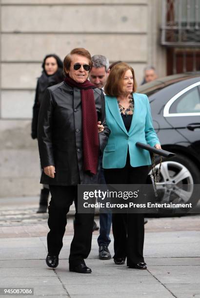 Natalia Figueroa and Raphael attend the event where Pedro Almodovar and Raphael are declared Adoptive Son of Madrid at Casa de la Villa on April 11,...