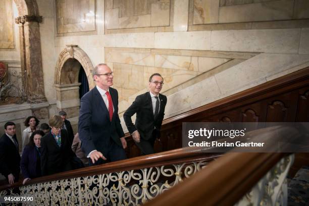 German Foreign Minister Heiko Maas meets Simon Conveney, Foreign Minister of Ireland, on April 12, 2018 in Dublin, Ireland. Maas travels Ireland for...