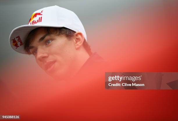 Pierre Gasly of France and Scuderia Toro Rosso talks to the media in the Paddock during previews ahead of the Formula One Grand Prix of China at...