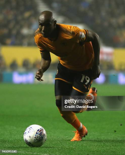 Benik Afobe of Wolverhampton Wanderers runs with the ball during the Sky Bet Championship match between Wolverhampton Wanderers and Derby County at...