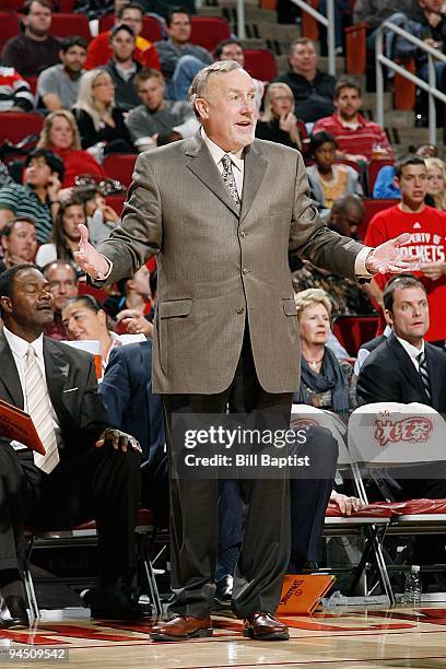 Head Coach Rick Adelman of the Houston Rockets reacts on the sidelines during the game against the Sacramento Kings on November 21, 2009 at the...