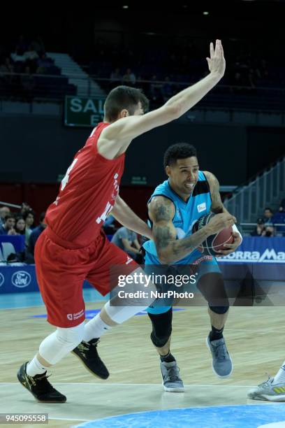 Omar Cook of Movistar Estudiantes in action during Movistar Estudiantes vs Tecnyconta Zaragoza, Basketball the ACB league match held at the Sports...