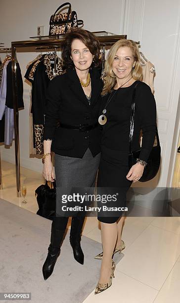 Dayle Haddon and Michelle Bernhardt attend the DIOR and Harper's Bazaar holiday celebration at the Dior Boutique on December 15, 2009 in New York...
