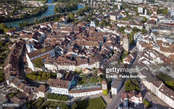 aerial view of old town aarau, switzerland - aarau stockfoto's en -beelden