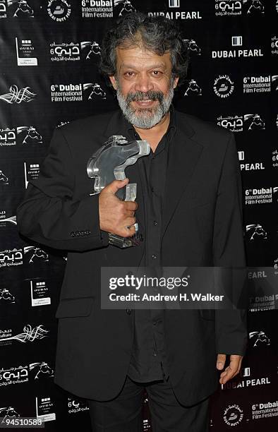 Hasan Pourshirazi with the Muhr AsiaAfrica Feature award for Best Actor for "The White Meadows" during the Closing Night Award Ceremony at the 6th...