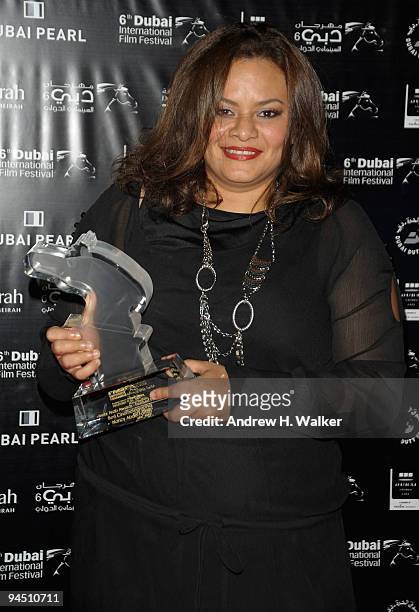 Director Kamla Abu Zekry who collected the Muhr Arab Feature Best Screenplay and Cinematographer awards for "One-Zero" during the Closing Night Award...