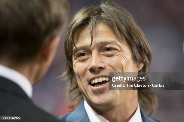 Matias Almeyda, Manager of C.D. Guadalajara talks with Jesse Marsch, head coach of the New York Red Bulls on the sideline before the New York Red...