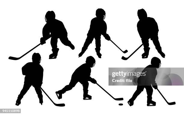 youth hockey player silhouettes - hockey player silhouette stock illustrations