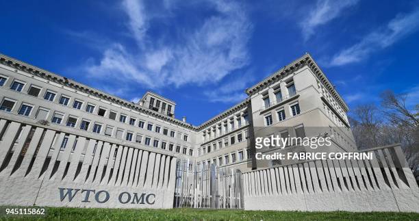 The World Trade Organization headquarters are seen in Geneva on April 12, 2018. The World Trade Organization is set to release its latest forecasts...