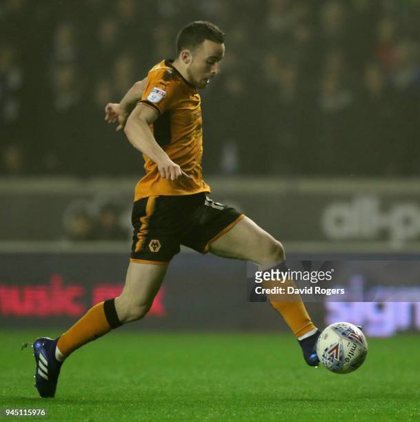 Diogo Jota of Wolverhampton Wanderers runs with the ball during the Sky Bet Championship match between Wolverhampton Wanderers and Derby County at...