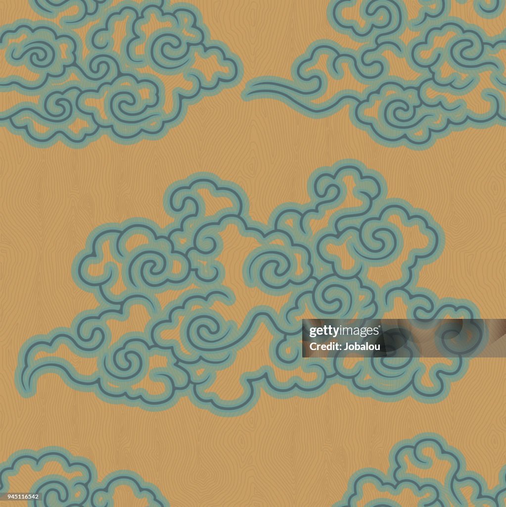 Seamless Oriental Pattern Screen With Clouds