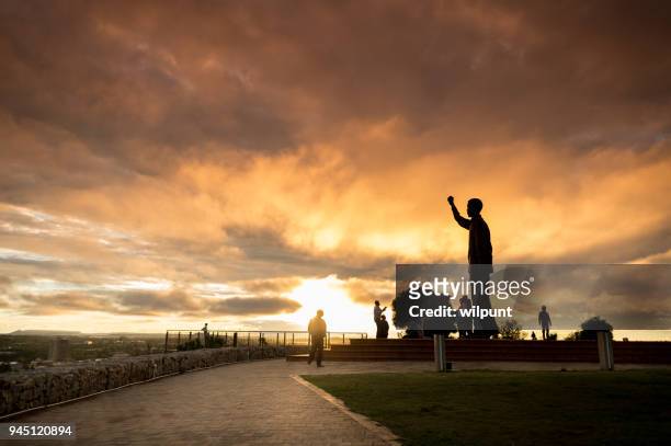 statue of nelson mandela wide side - bloem plant stock pictures, royalty-free photos & images