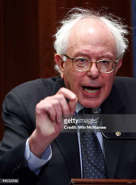 Sen. Bernie Sanders speaks during a press conference on the nomination of Ben Bernanke for a second term as Federal Reserve chairman December 16,...