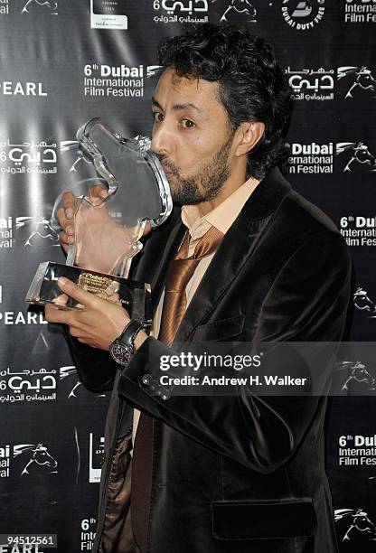 Said Bey with the Muhr Arab Feature award for Best Actor for "The Man Who Sold The World" during the Closing Night Award Ceremony at the 6th Annual...