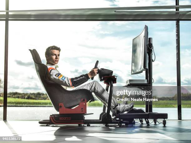 Racing driver Lando Norris is photographed for F1 racing magazine on October 25, 2017 in Woking, England.