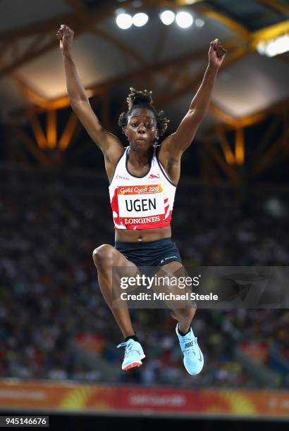 Lorraine Ugen of England competes in the Women's Long Jump final during athletics on day eight of the Gold Coast 2018 Commonwealth Games at Carrara...