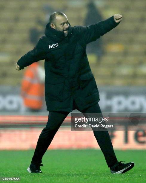 Nuno Espirito Santo, the Wolverhampton Wanderers manager celebrates after their victory during the Sky Bet Championship match between Wolverhampton...
