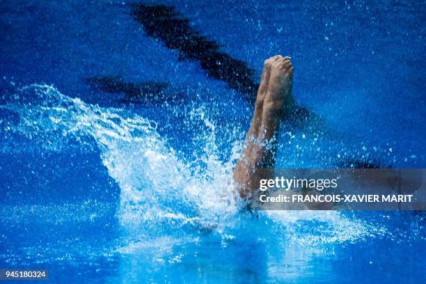 Canada's Philippe Gagne competes during the men's 3m springboard diving final during the 2018 Gold Coast Commonwealth Games at the Optus Aquatic...