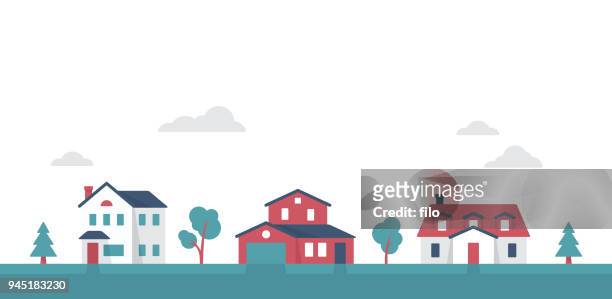 small suburban neighborhood community houses - flat stock illustrations