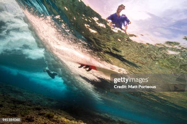 Underwater shots of surfers