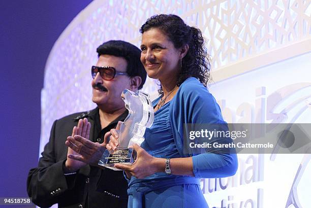 Denise Newman with the AsiaAfrica Best Actress award during the Closing Night Award Ceremony at the 6th Annual Dubai International Film Festival held...