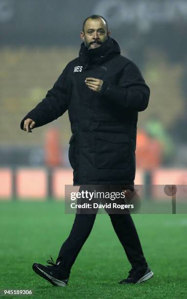 Nuno Espirito Santo, the Wolverhampton Wanderers manager looks on during the Sky Bet Championship match between Wolverhampton Wanderers and Derby...