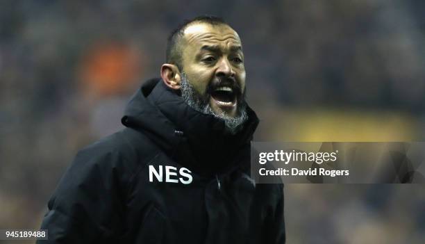 Nuno Espirito Santo, the Wolverhampton Wanderers manager shouts instructions during the Sky Bet Championship match between Wolverhampton Wanderers...