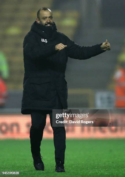 Nuno Espirito Santo, the Wolverhampton Wanderers manager looks on during the Sky Bet Championship match between Wolverhampton Wanderers and Derby...