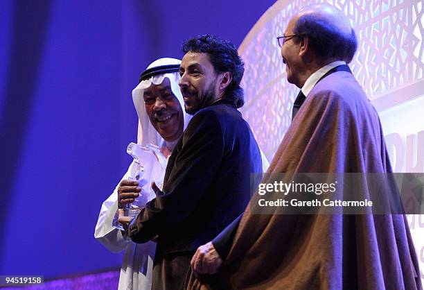 Said Bey with the Muhr Arab Feature award for Best Actor for "The Man Who Sold The World" during the Closing Night Award Ceremony at the 6th Annual...
