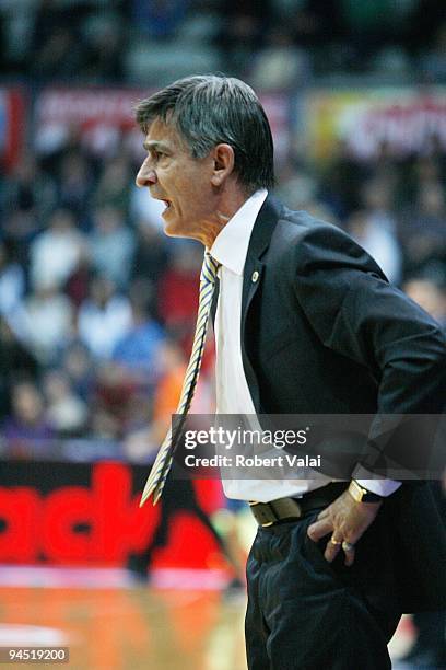 Head coach Bogdan Tanjevic of Fenerbahce Ulker Istanbul dircts his team during the Euroleague Basketball Regular Season 2009-2010 Game Day 8 between...